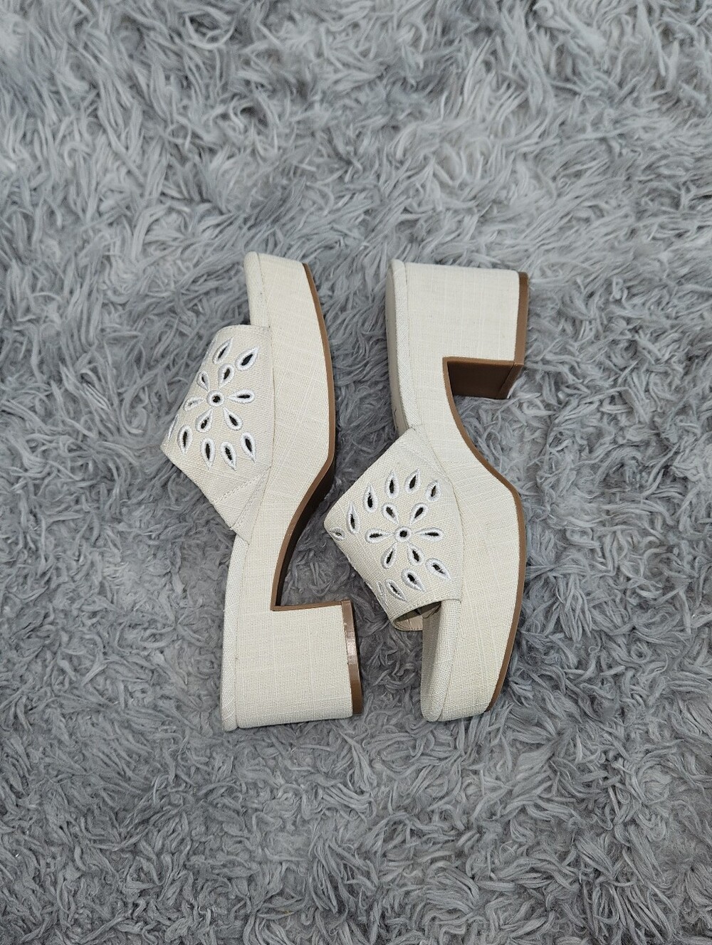 Copper Key Cream Embroidered Block Heel Mules